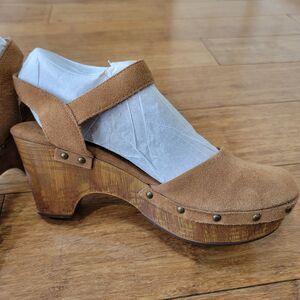 House of Harlow 1960 Cherub Clog Chestnut Brown Shoes Leather 8M Ankle Strap